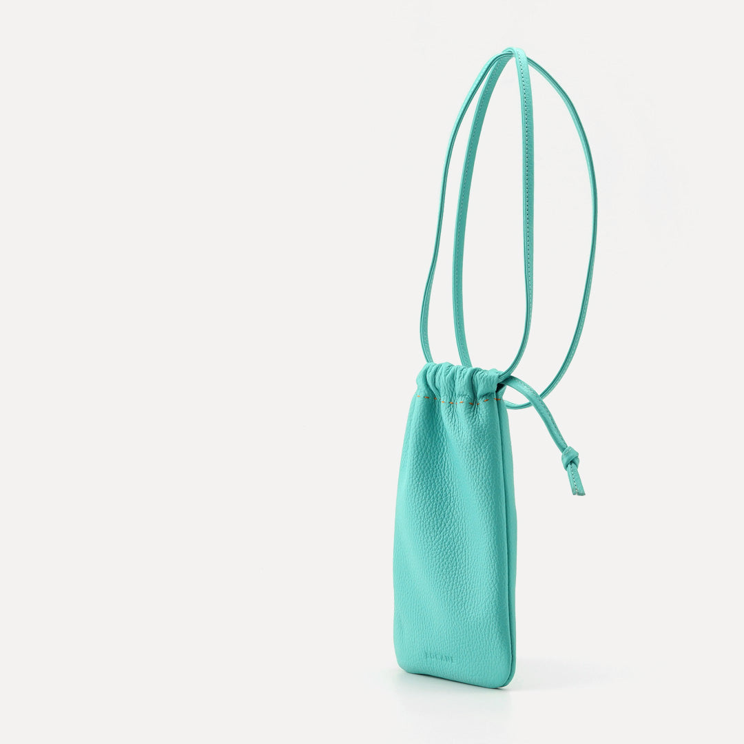 Soleil Phone Bag, Clear Turquoise Textured Leather