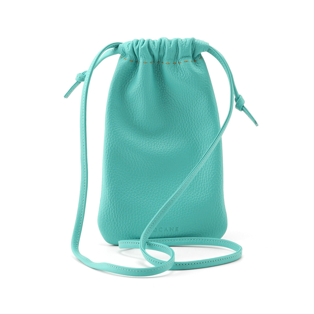 Soleil Phone Bag, Clear Turquoise Textured Leather