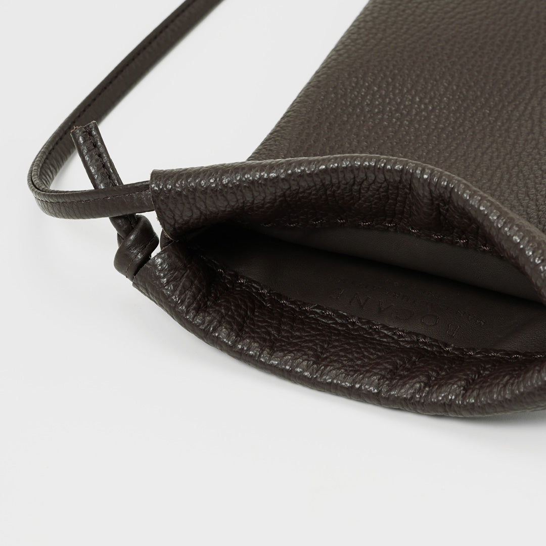 Soleil Phone Bag, Espresso Brown Textured Leather