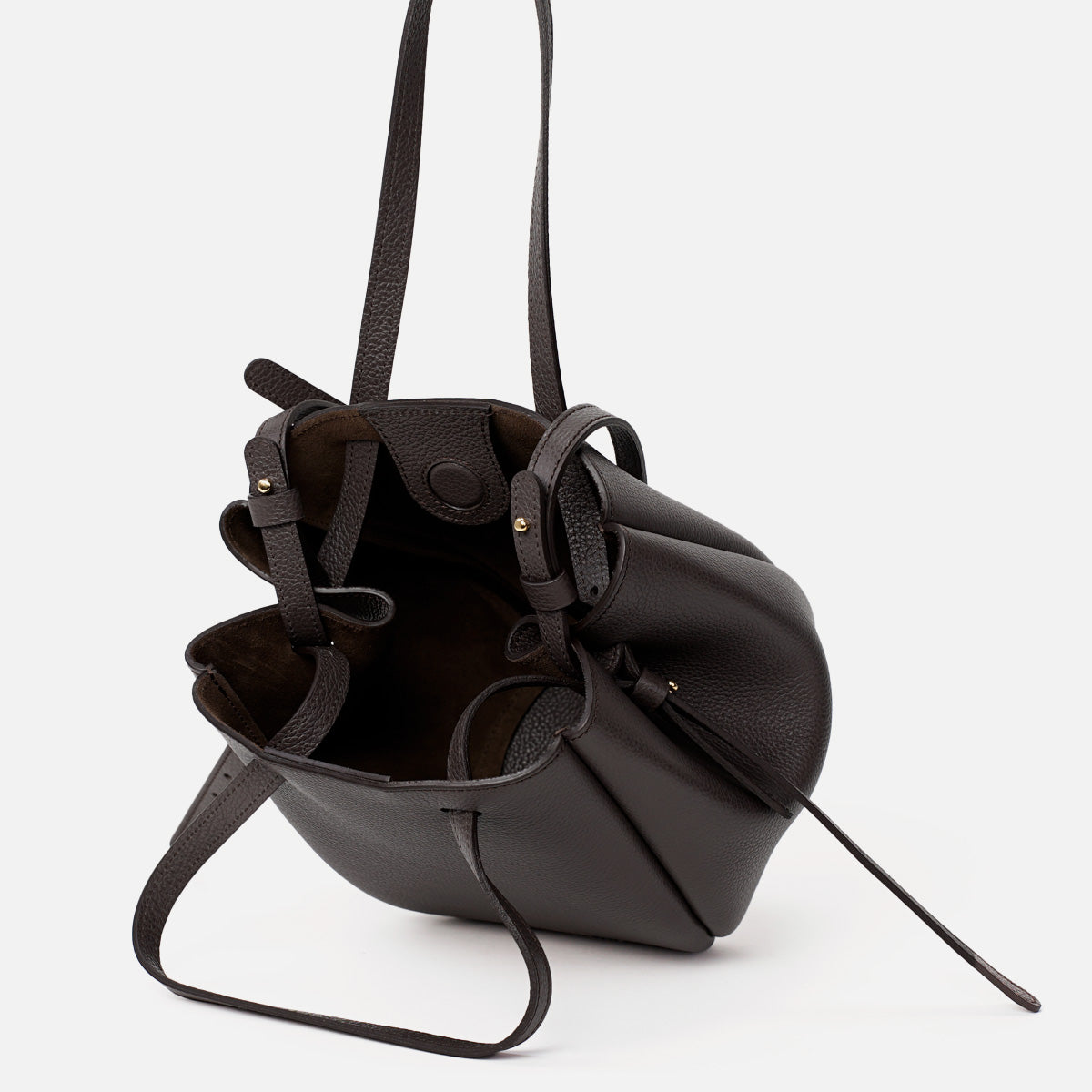 Mini Pétale Bag, Textured Leather, Espresso Brown Color, with Extras