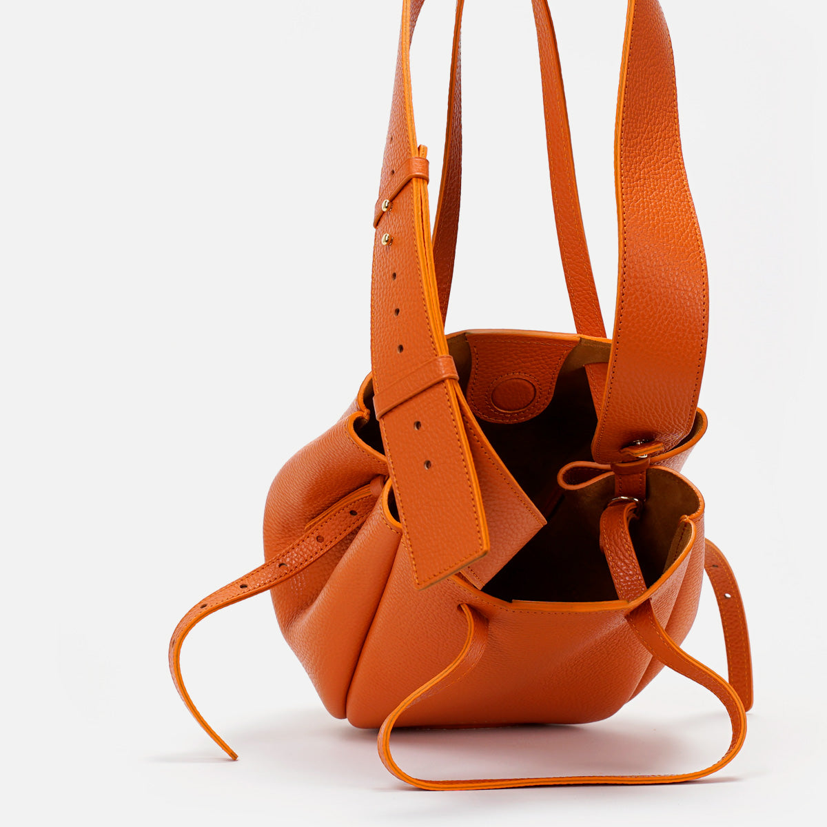 Mini Pétale Bag, Textured Leather, Orange Color, with Extras