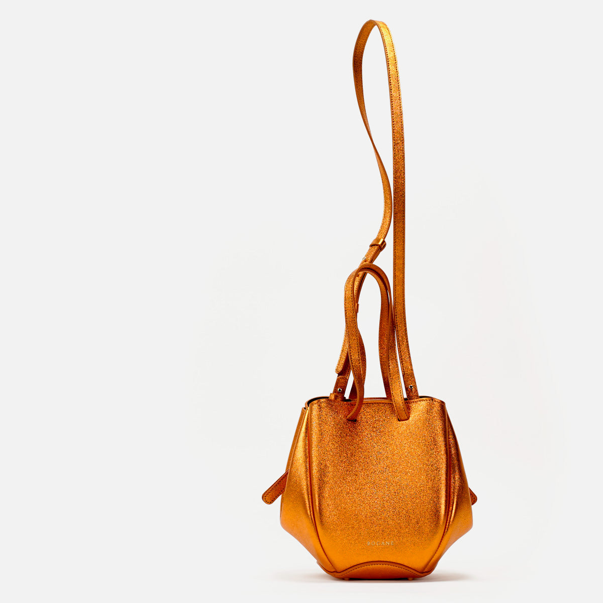 Mini Pétale Bag, Textured Leather, Orange Metallic Color, with Options