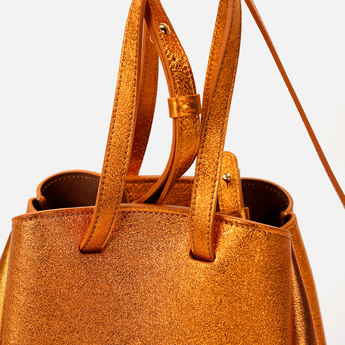 Mini Pétale Bag, Textured Leather, Orange Metallic Color, with Options