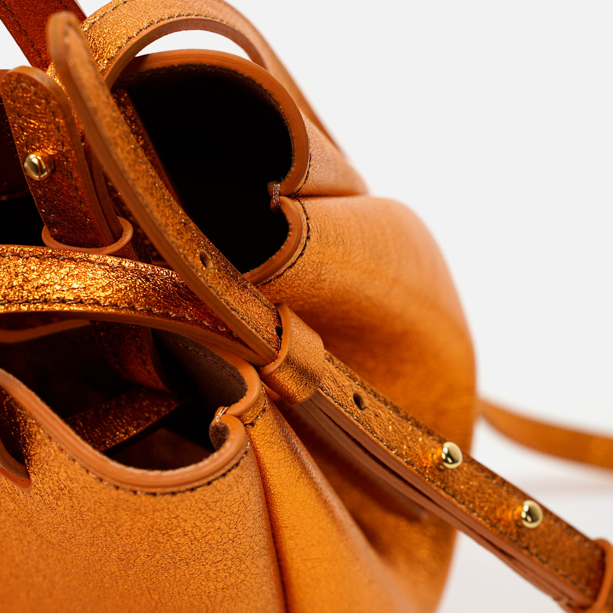 Mini Pétale Bag, Textured Leather, Orange Metallic Color, with Options