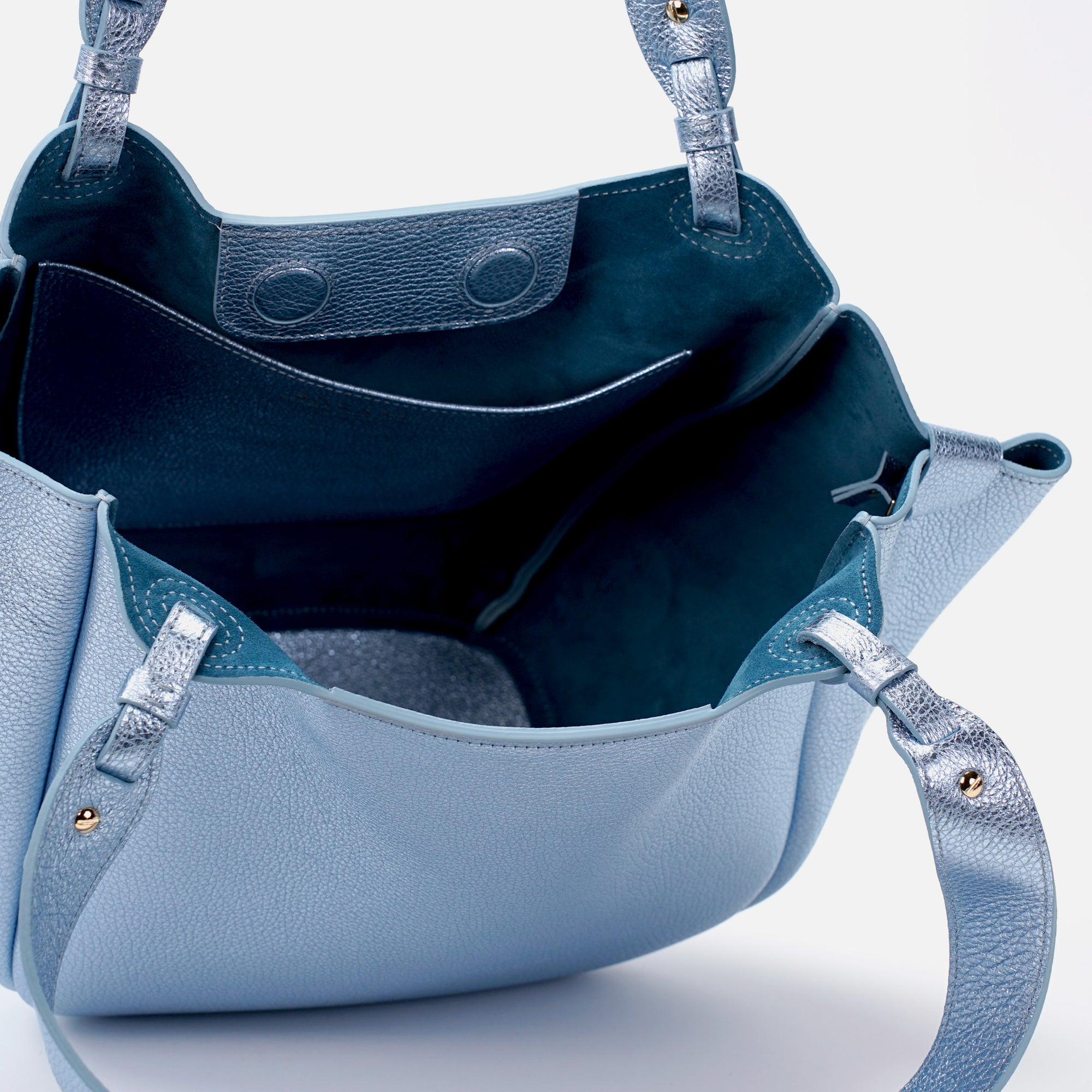 Orée Bag, Textured Leather, Metallic Blue