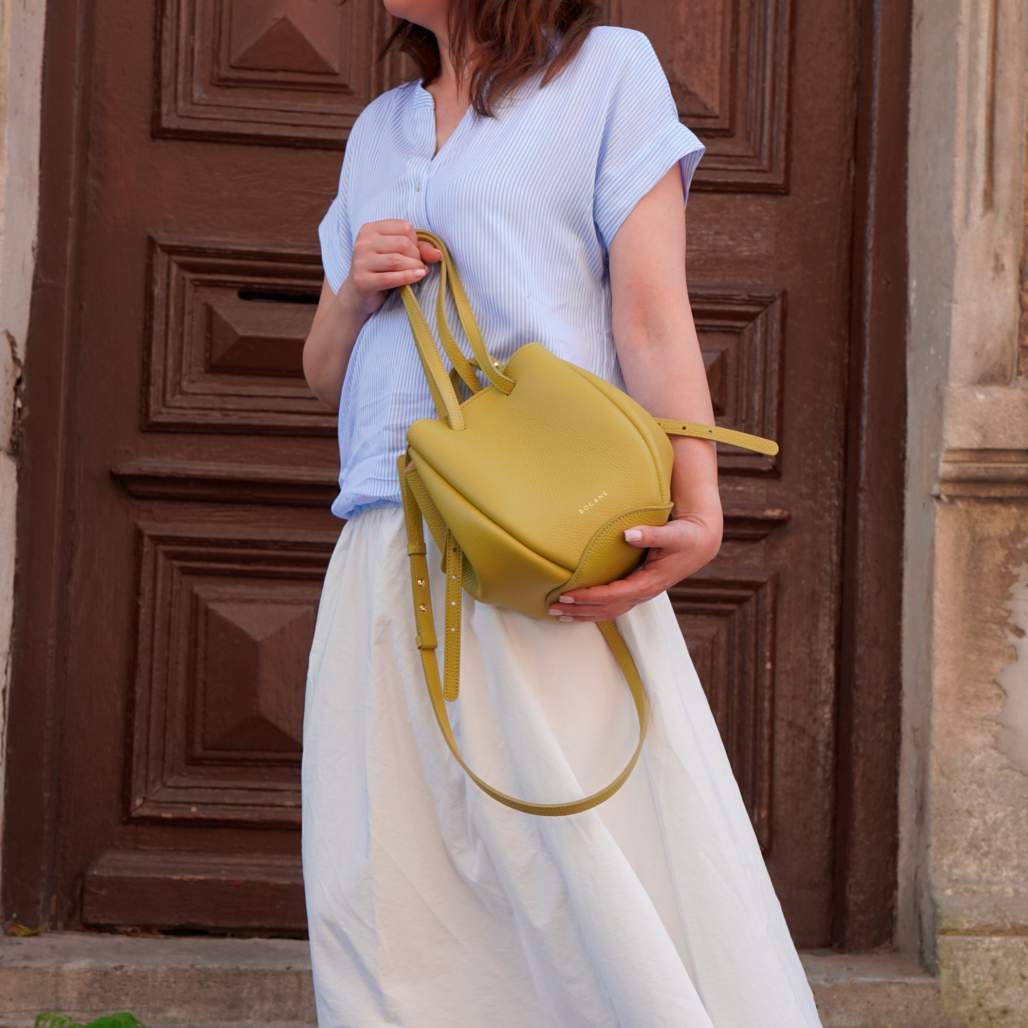 Mini Pétale Bag, Textured Leather, Vinaigrette Green, with Extras