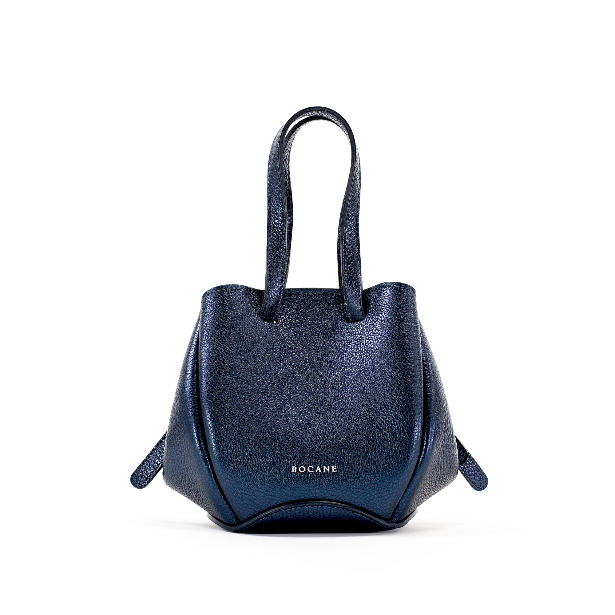 Bijou Pétale Bag, Textured Leather, Metallic Navy Blue, with Extras