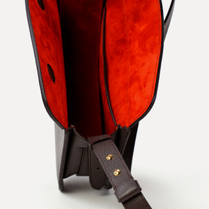 Midi Demoiselle Bag, Textured Leather, Dark Chocolate