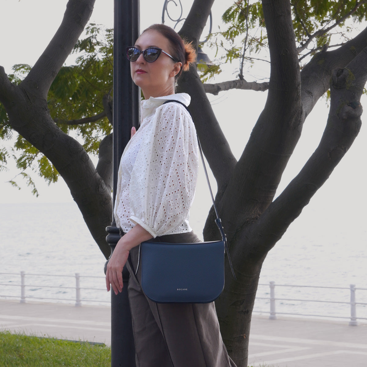 Midi Demoiselle Bag, Textured Leather, Avio Blue