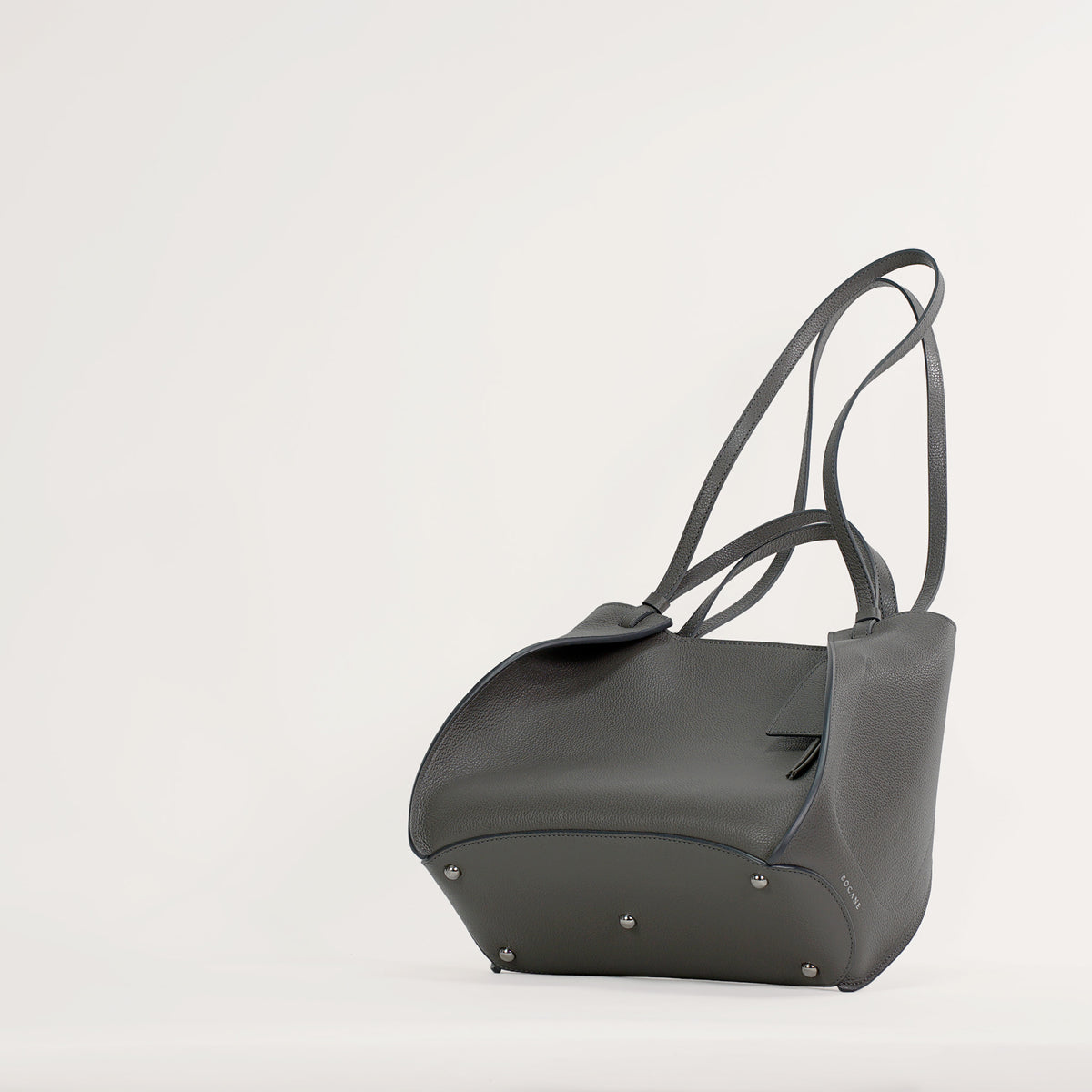 Amarante Bureau Bag, Textured Leather, Smoky Gray