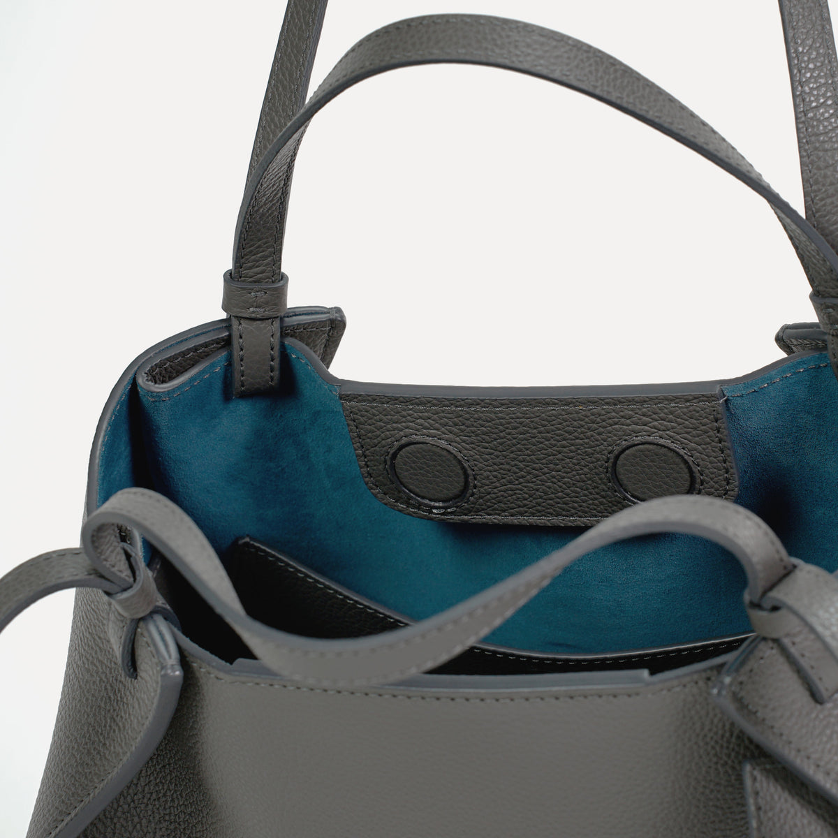 Amarante Bureau Bag, Textured Leather, Smoky Gray