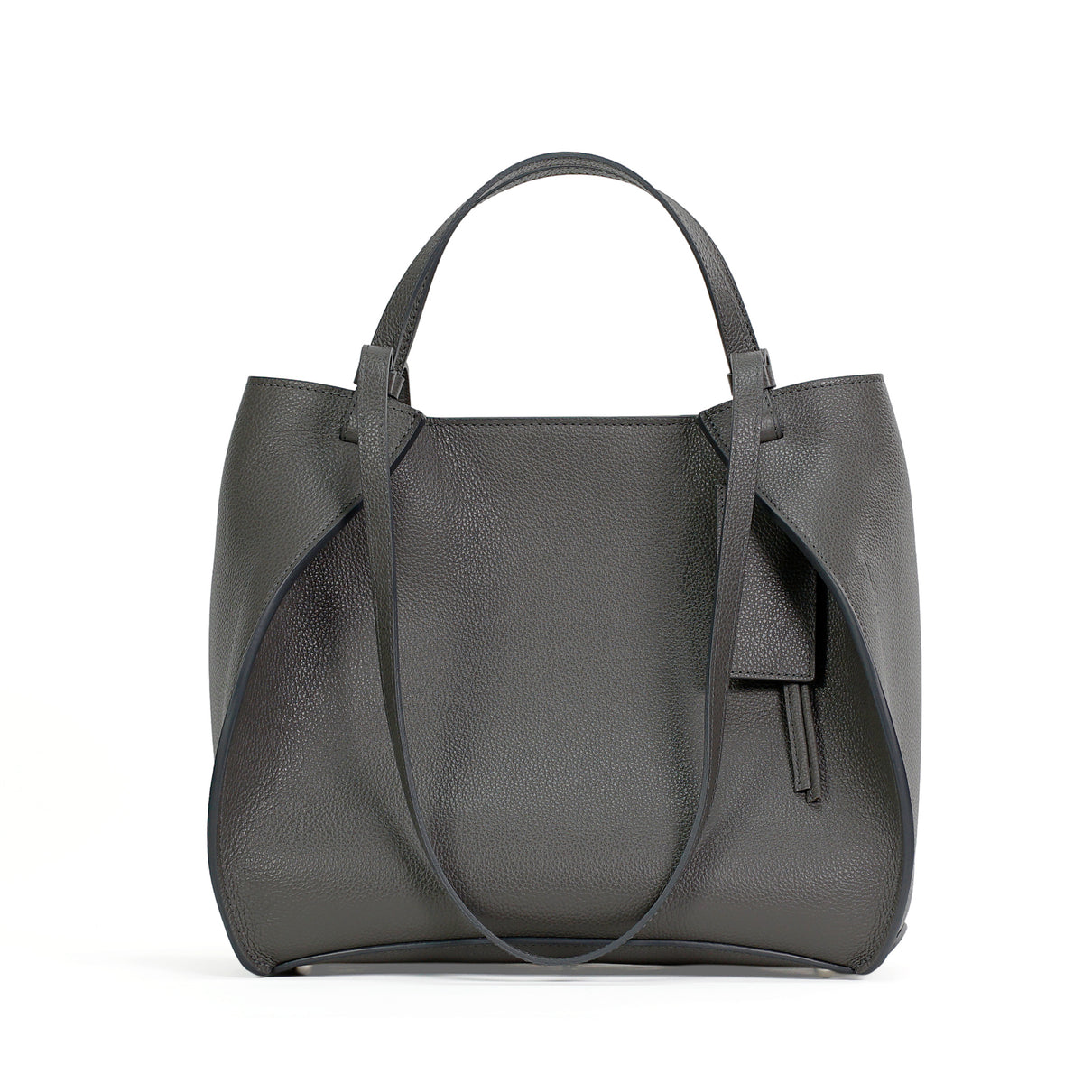 Amarante Bureau Bag, Textured Leather, Smoky Gray
