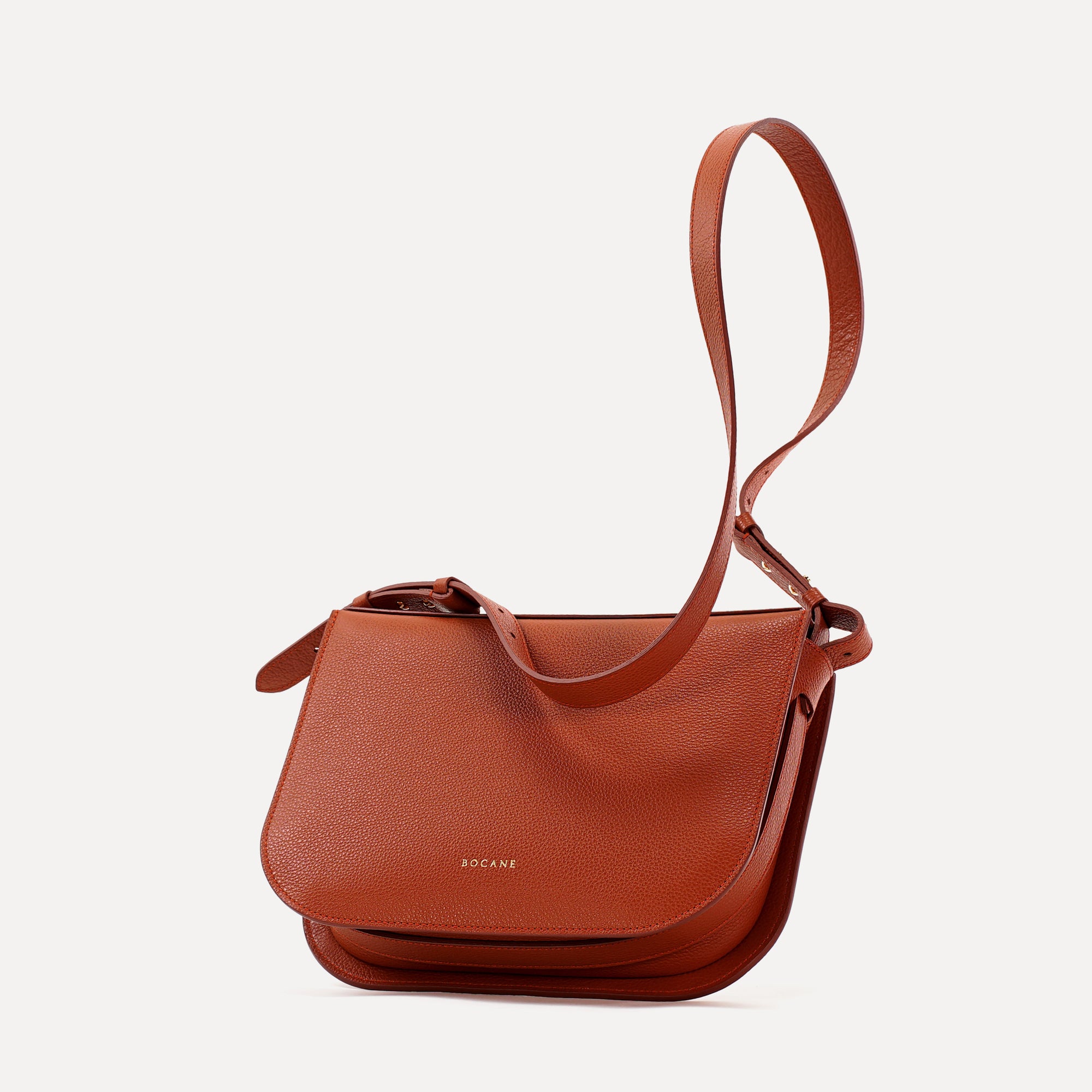 Maxi Demoiselle Bag, Textured Leather, Rust Color