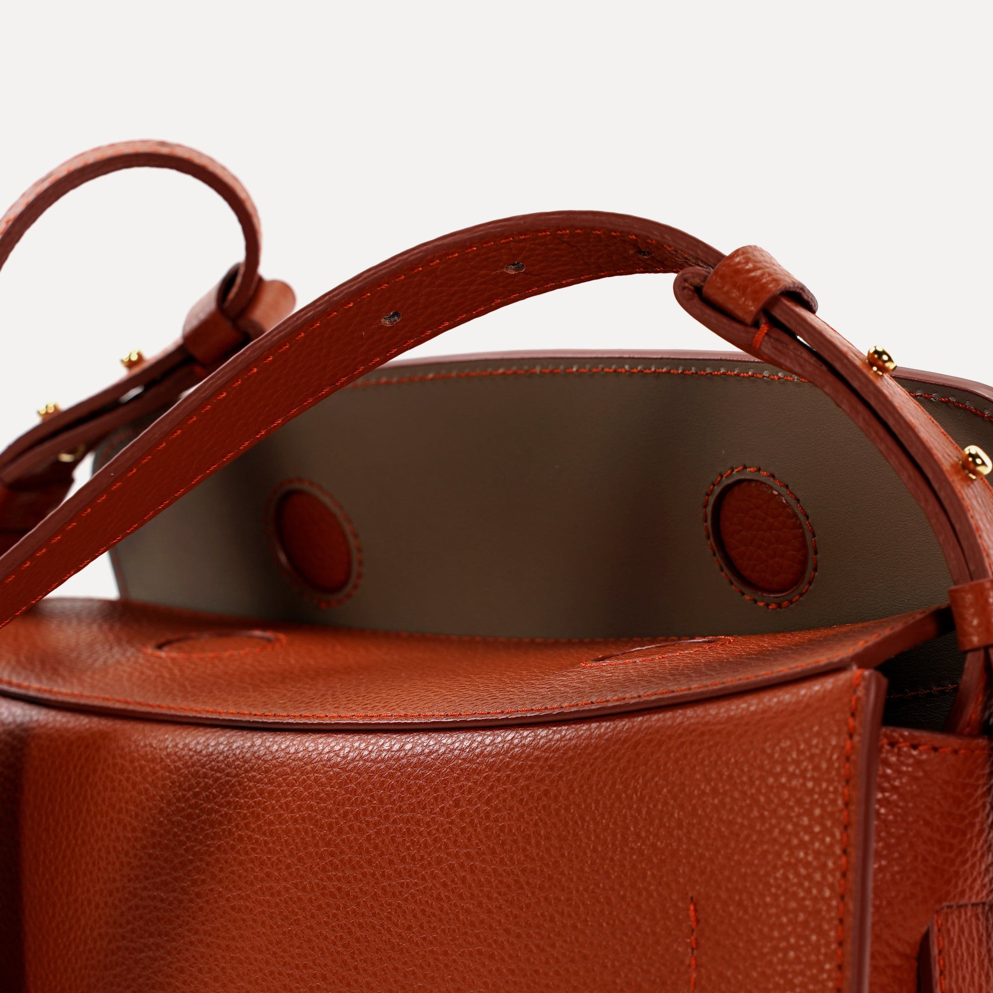 Maxi Demoiselle Bag, Textured Leather, Rust Color