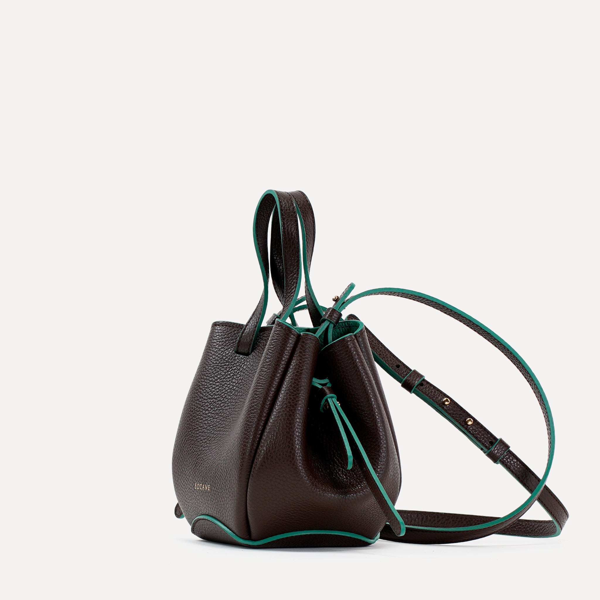 Bijou Pétale Bag, Textured Leather, Chocolate & Emerald Accents, with Extras