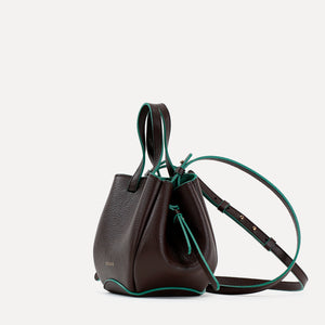 Bijou Pétale Bag, Textured Leather, Chocolate & Emerald Accents, with Extras
