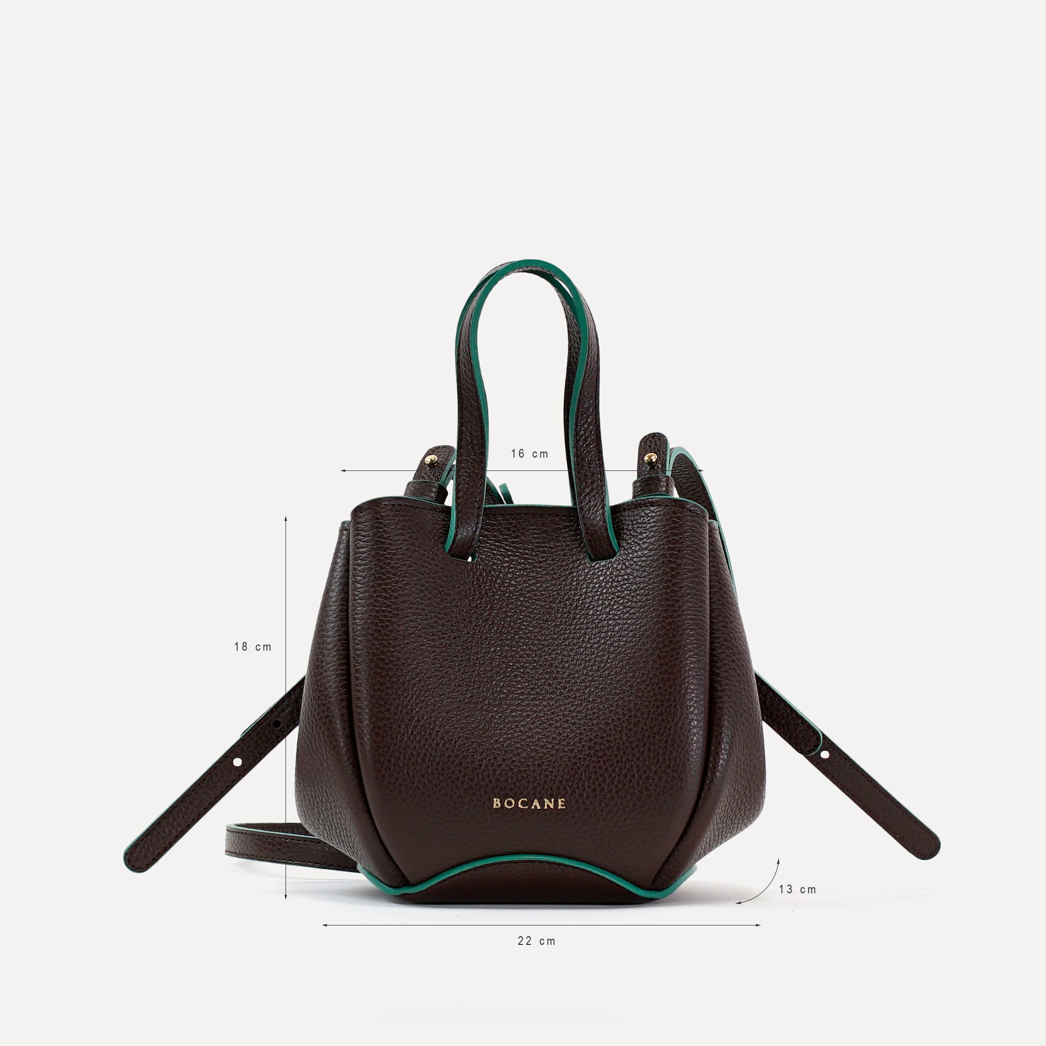 Bijou Pétale Bag, Textured Leather, Chocolate & Emerald Accents, with Extras