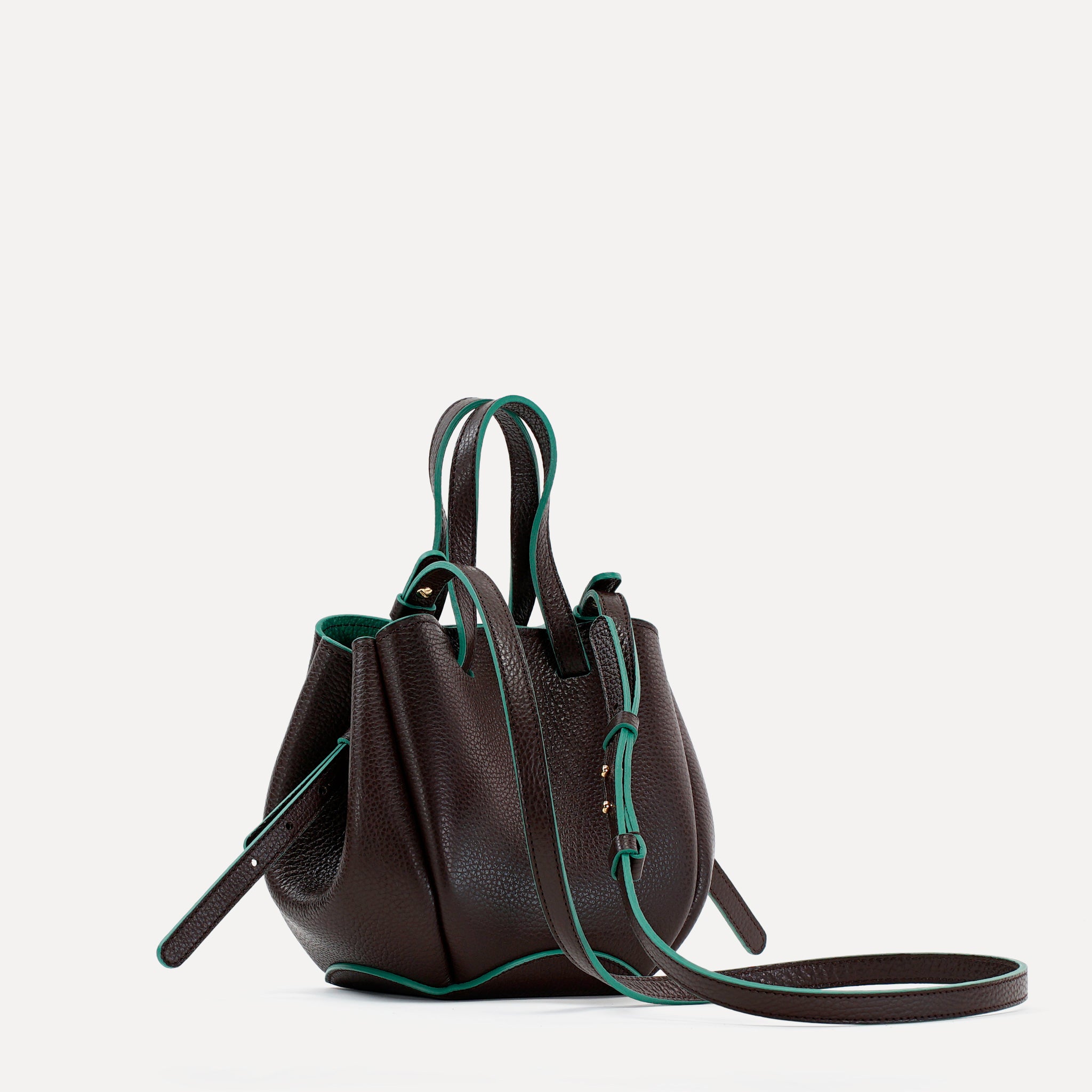 Bijou Pétale Bag, Textured Leather, Chocolate & Emerald Accents, with Extras