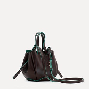 Bijou Pétale Bag, Textured Leather, Chocolate & Emerald Accents, with Extras