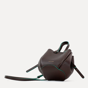 Bijou Pétale Bag, Textured Leather, Chocolate & Emerald Accents, with Extras