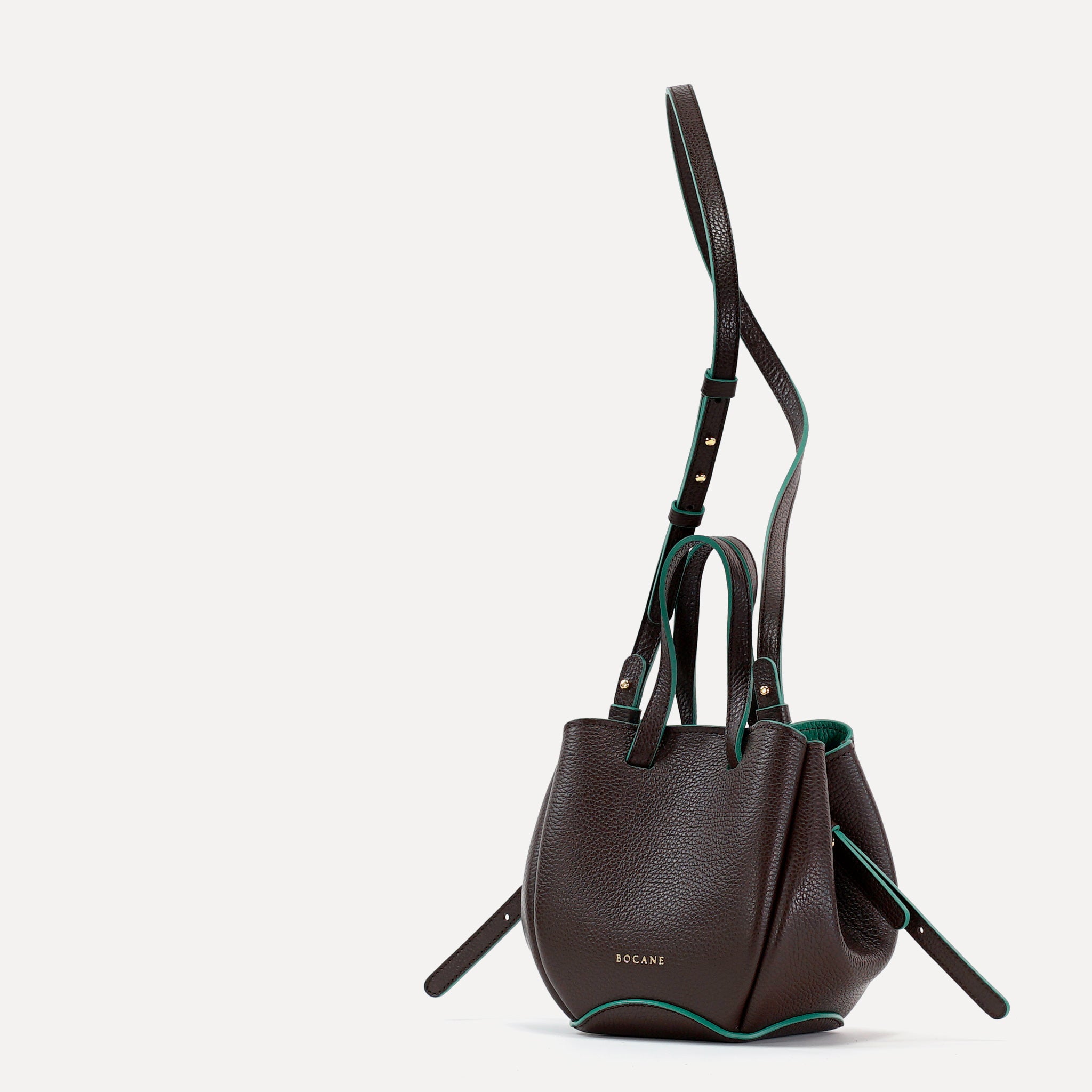 Bijou Pétale Bag, Textured Leather, Chocolate & Emerald Accents, with Extras