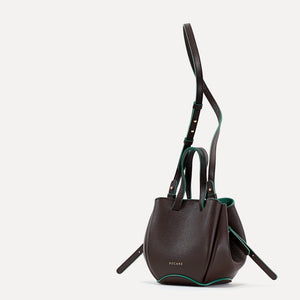 Bijou Pétale Bag, Textured Leather, Chocolate & Emerald Accents, with Extras