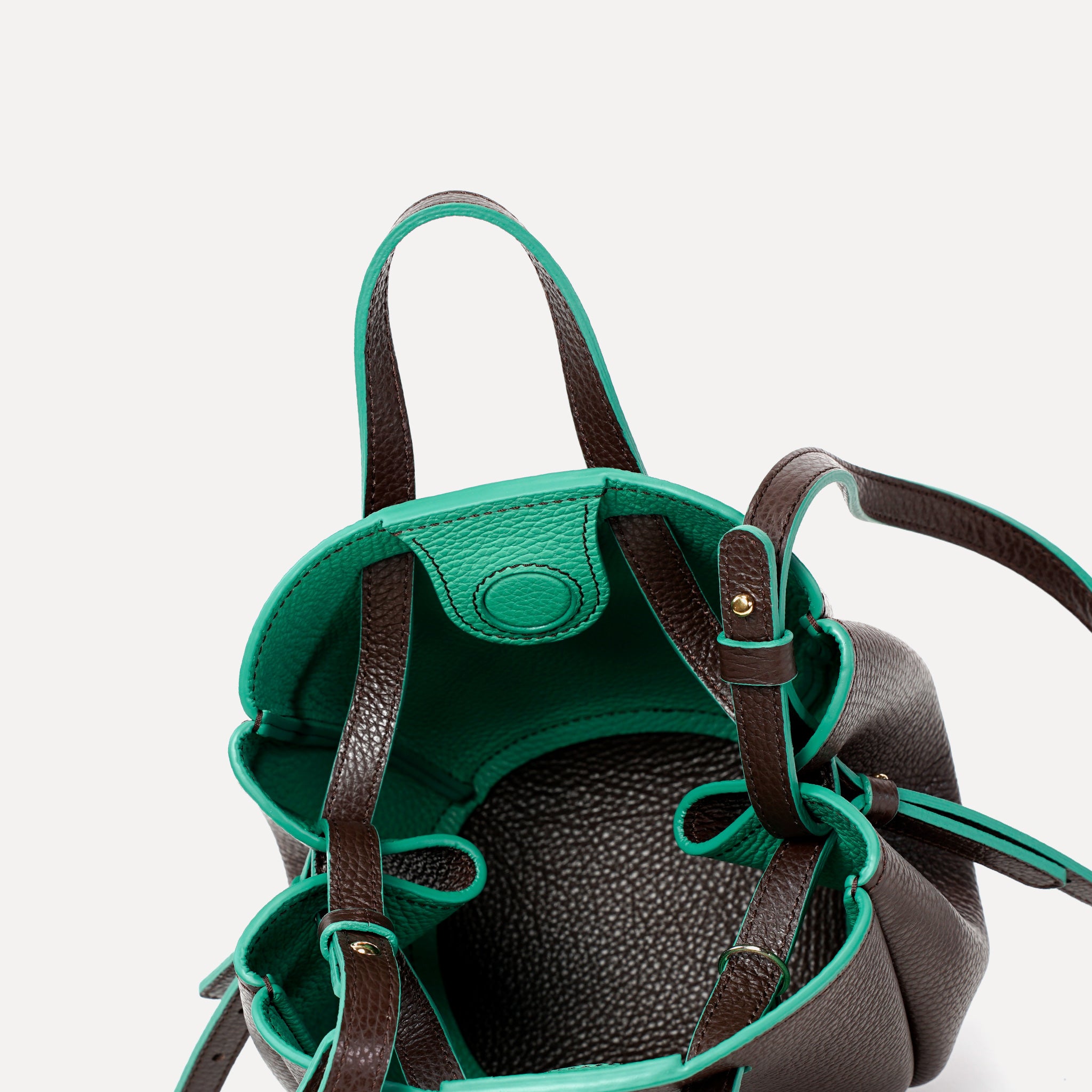 Bijou Pétale Bag, Textured Leather, Chocolate & Emerald Accents, with Extras