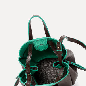 Bijou Pétale Bag, Textured Leather, Chocolate & Emerald Accents, with Extras