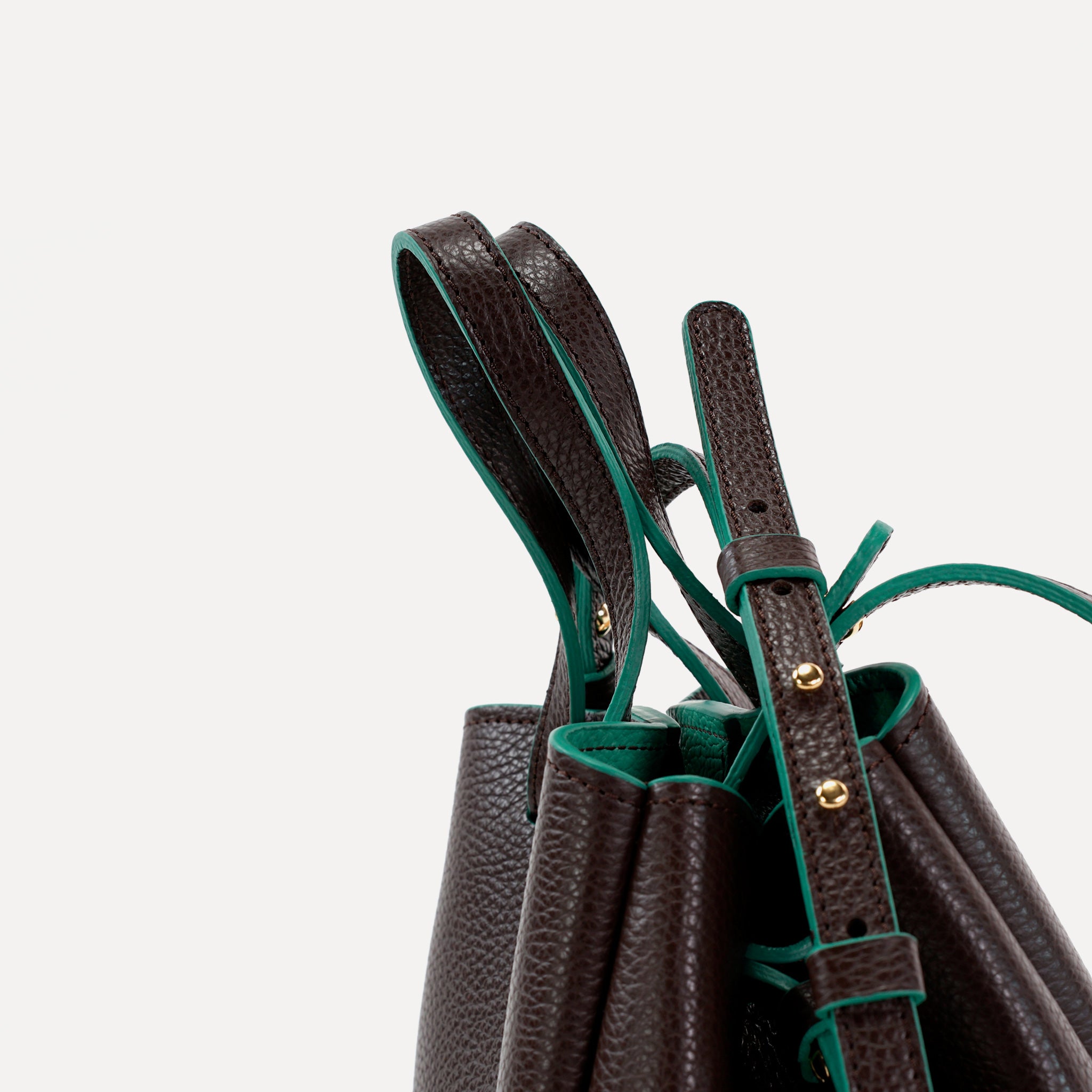 Bijou Pétale Bag, Textured Leather, Chocolate & Emerald Accents, with Extras