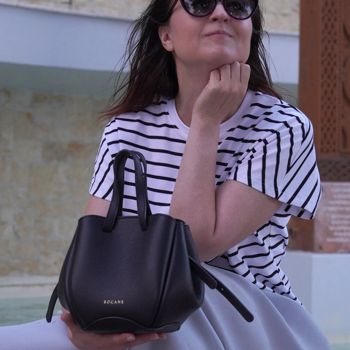 Bijou Pétale Bag, Textured Leather, Chocolate & Emerald Accents, with Extras