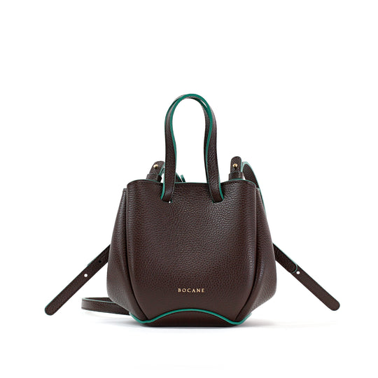 Bijou Pétale Bag, Textured Leather, Chocolate & Emerald Accents, with Extras