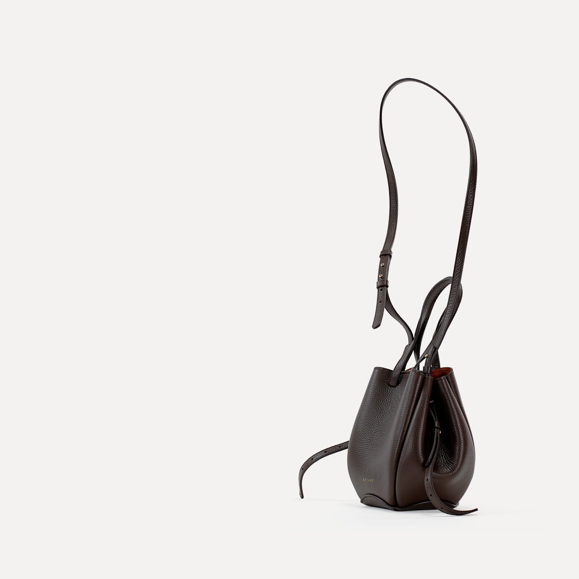 Mini Pétale Bag, Textured Leather, Chocolate Color, with Accessories