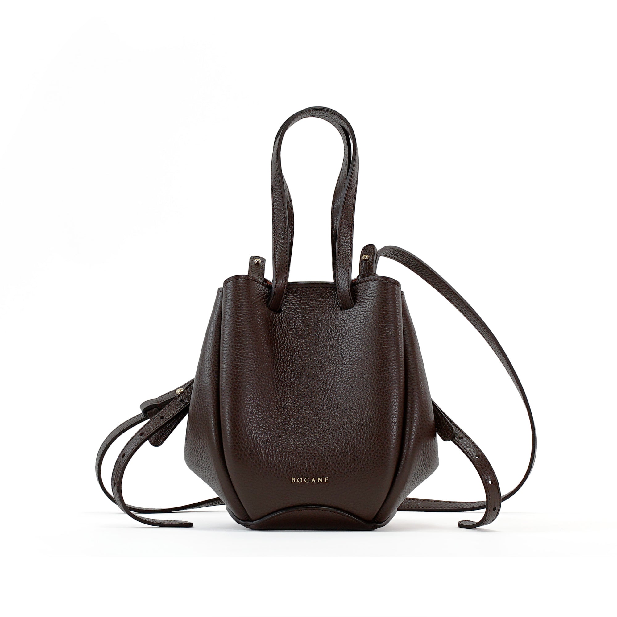 Mini Pétale Bag, Textured Leather, Chocolate Color, with Accessories
