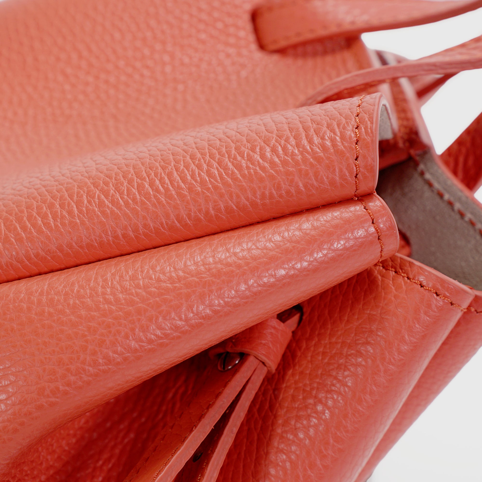 Bijou Pétale Bag, Textured Leather, Coral Color