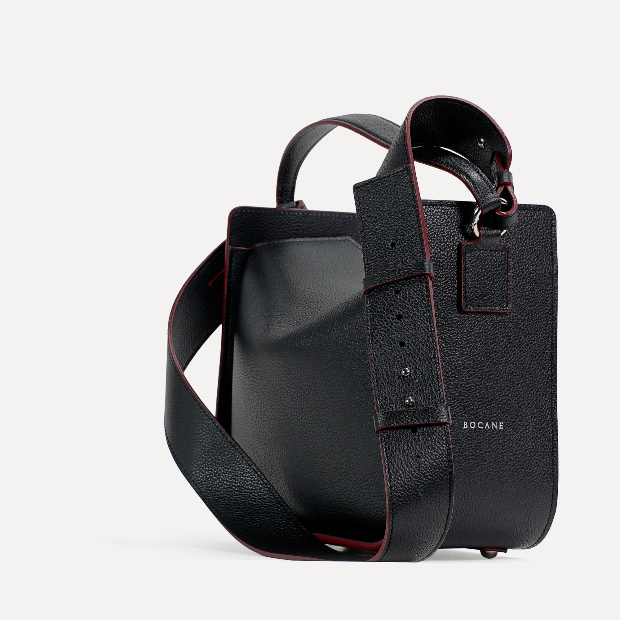 Toujours Maxi Bag, Textured Leather, Black &amp; Red Accents