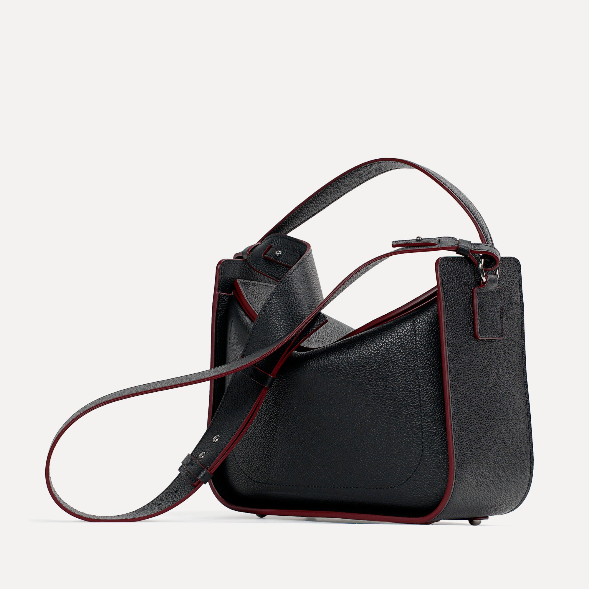Toujours Maxi Bag, Textured Leather, Black &amp; Red Accents
