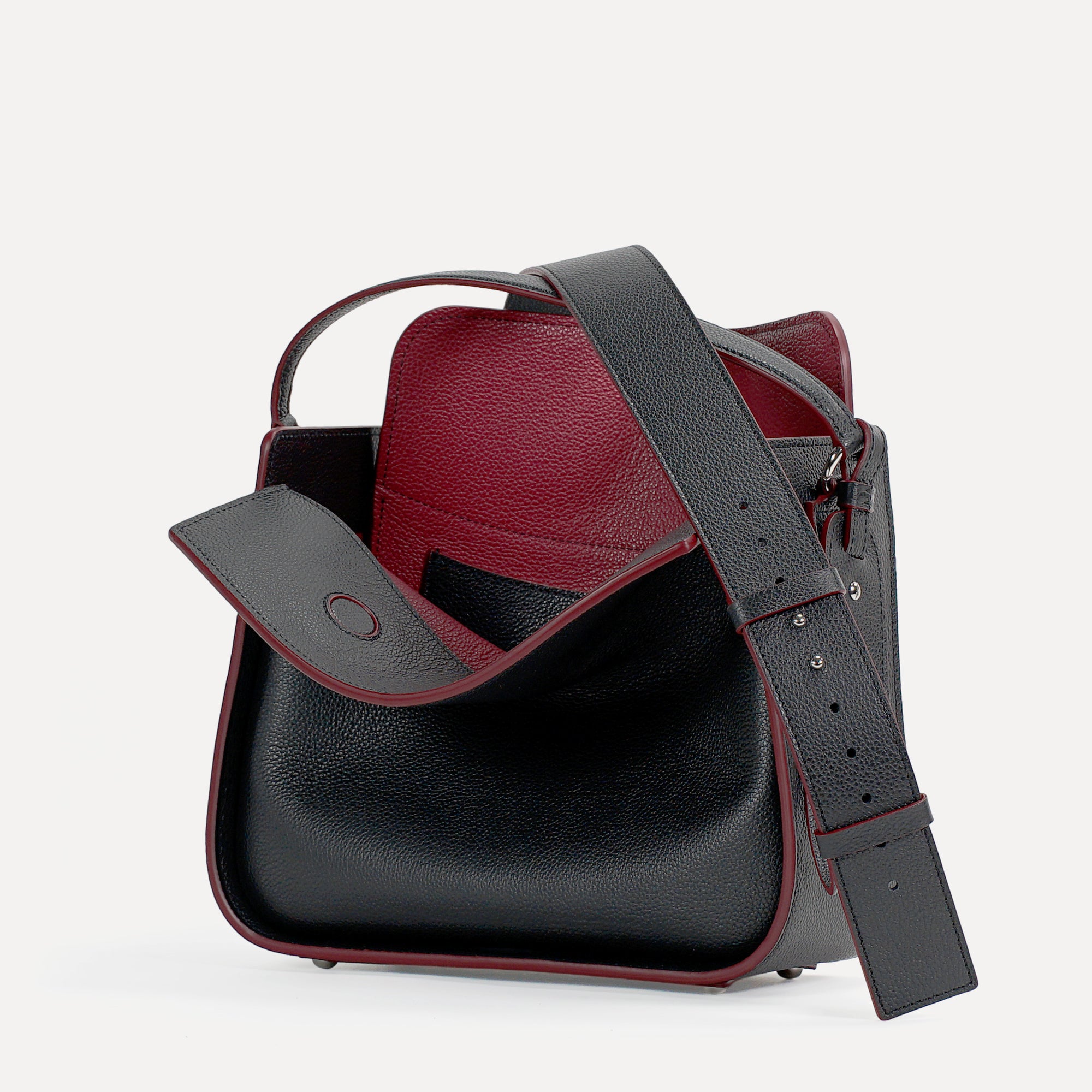 Toujours Maxi Bag, Textured Leather, Black &amp; Red Accents