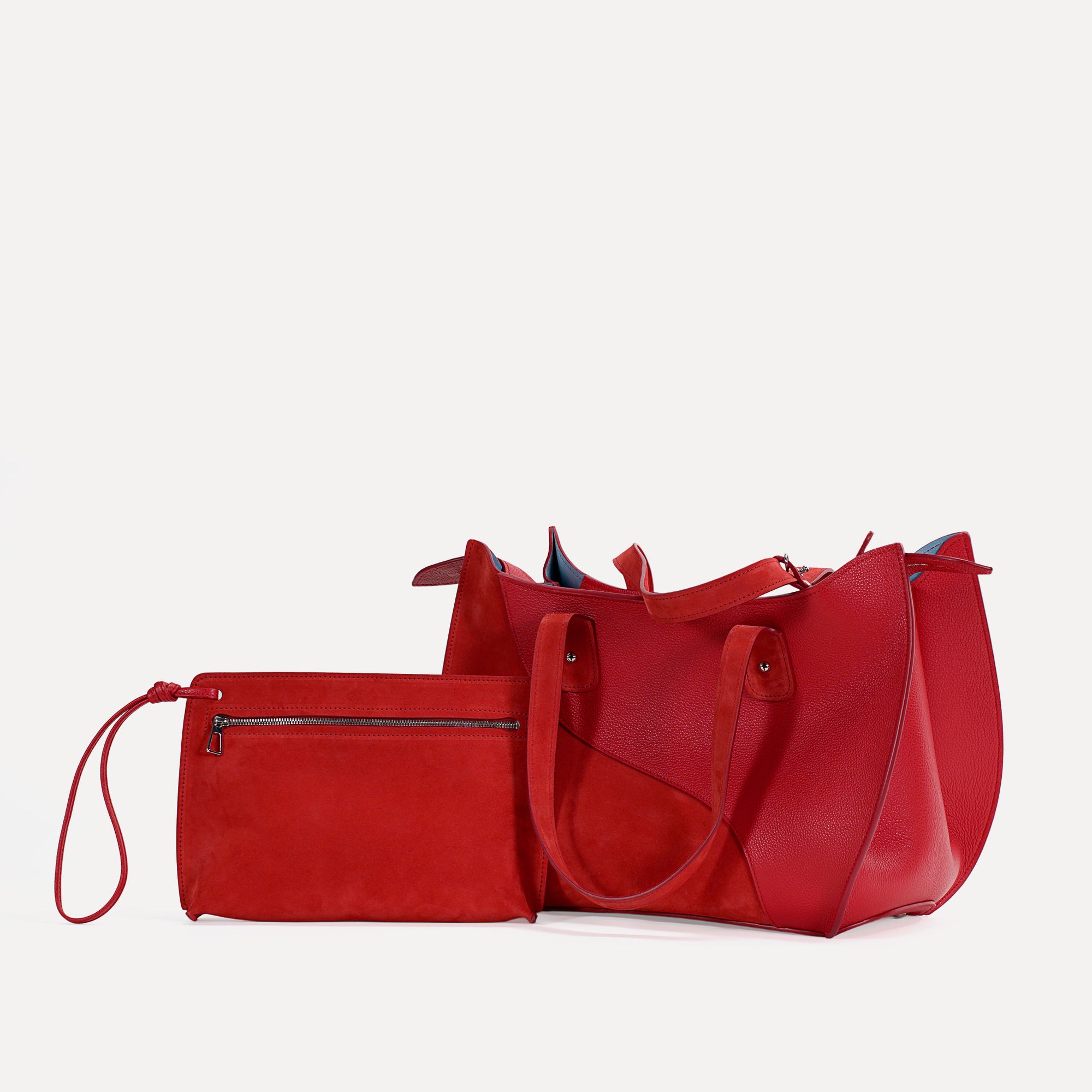 Ether Bag, Textured Leather &amp; Suede, Bright Red