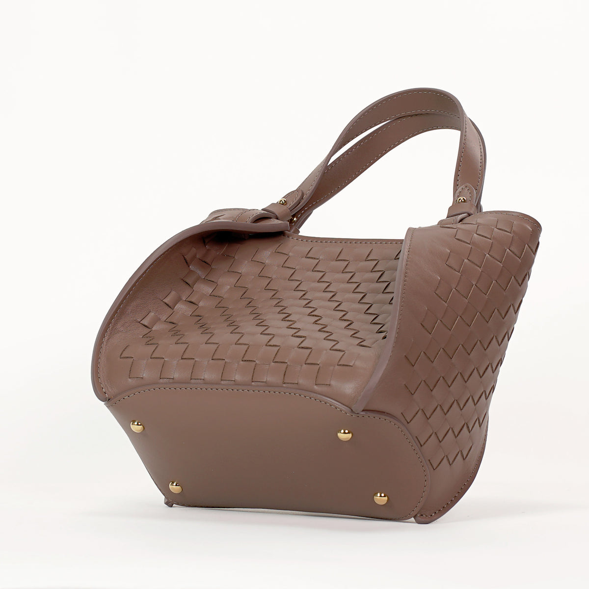 Amarante Mini Woven Bag, Nappa Leather, Pink Latte