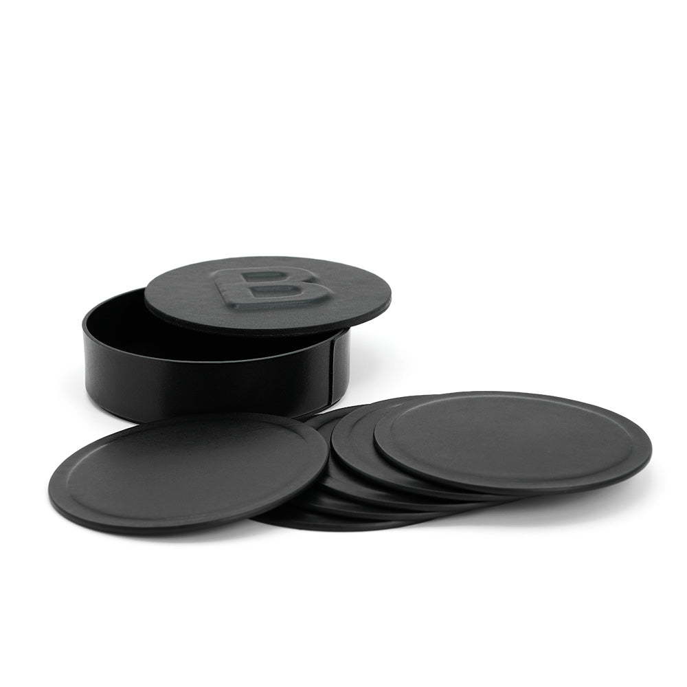 Set of 6 Cup Holders in an Elegant Box, made of Black Full-Grain Leather