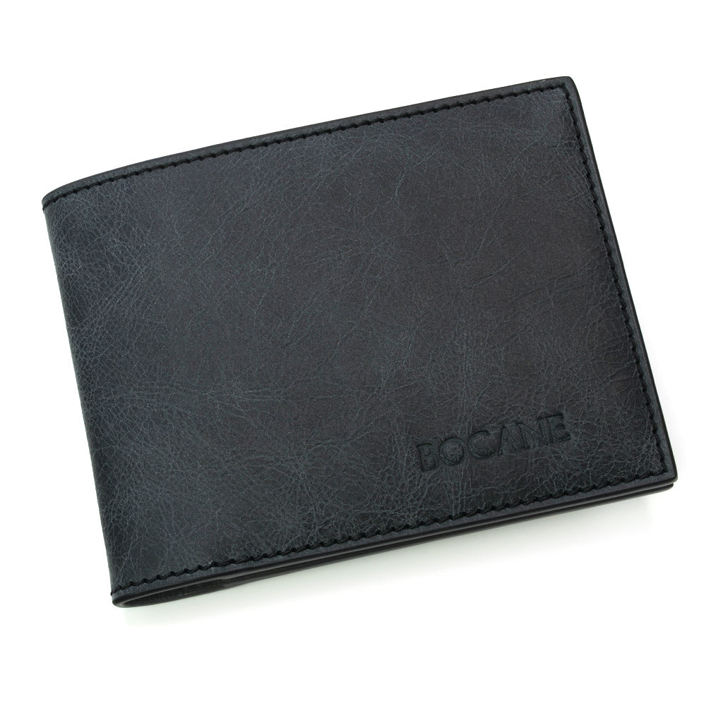 Black Slim Leather Wallet, Antique Finish
