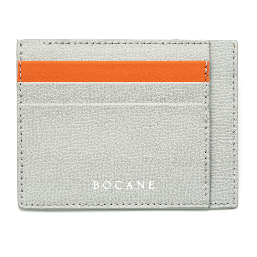 Ice Grey Wallet with Orange Contrast, Extra Slim, Textured Leather