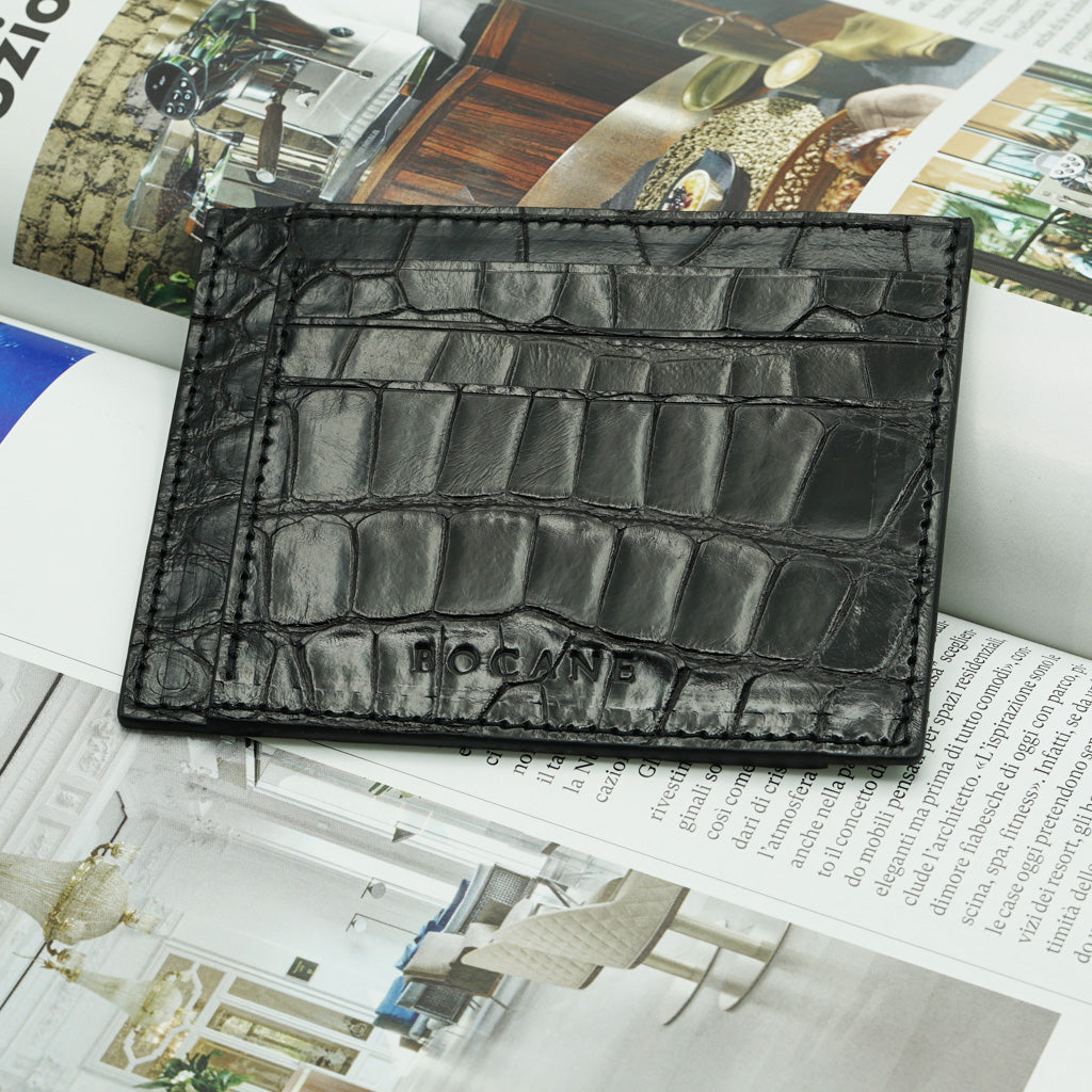 Black Alligator Leather Card Holder 