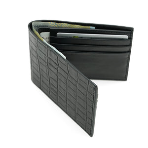 Slim Crocodile Print Leather Wallet, Matte Black