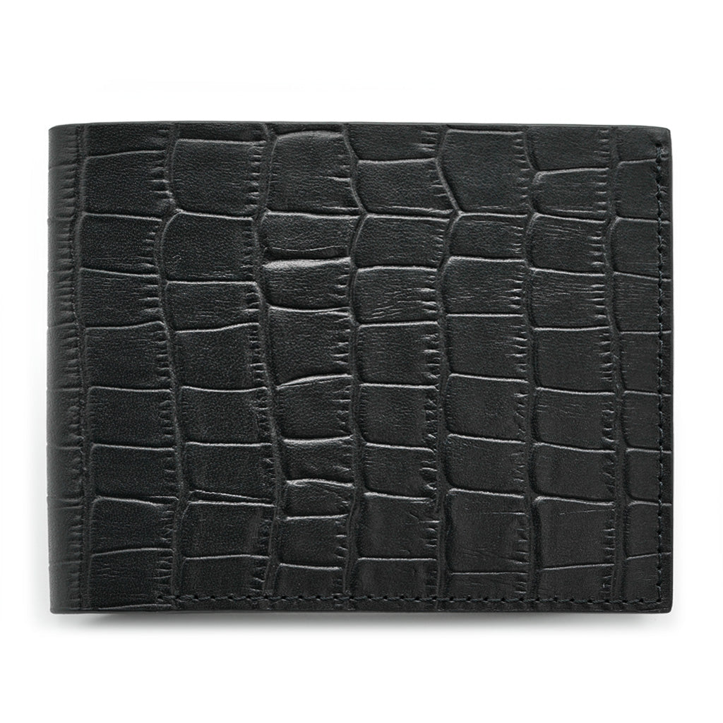 Slim Leather Wallet, Black Crocodile Print