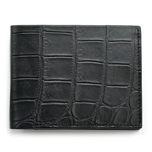 Slim Crocodile Leather Wallet, Matte Black