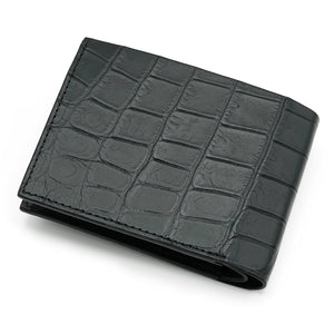 Slim Crocodile Leather Wallet, Matte Black