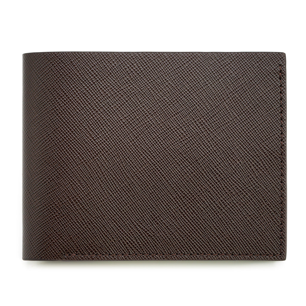 Slim Leather Wallet, Saffiano, Brown with Cognac Contrast