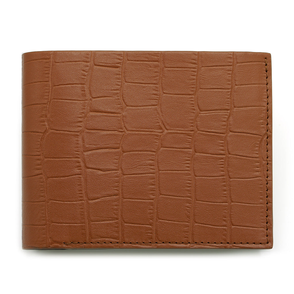 Slim Leather Wallet, Cognac Crocodile Print