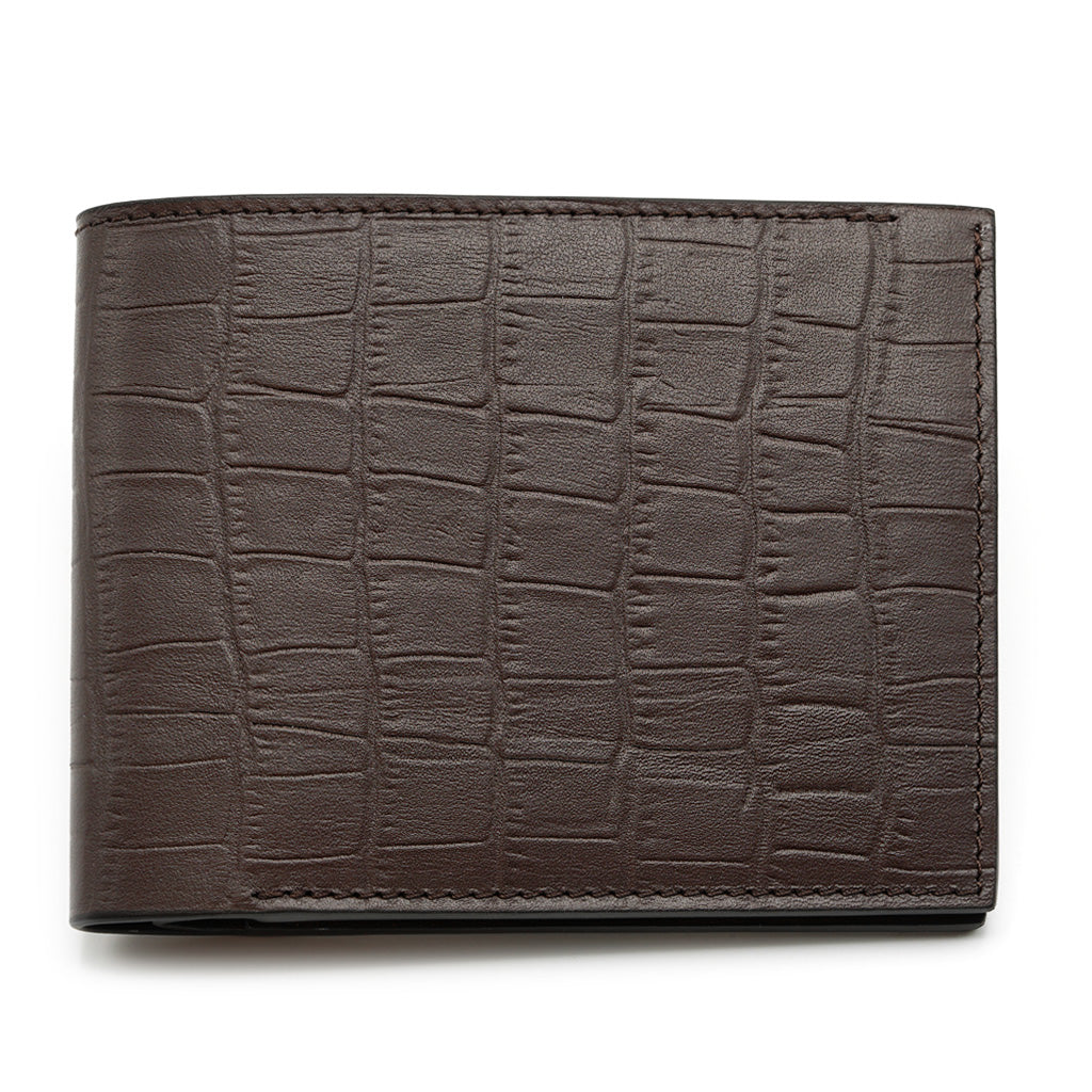 Slim Leather Wallet, Dark Brown Crocodile Print
